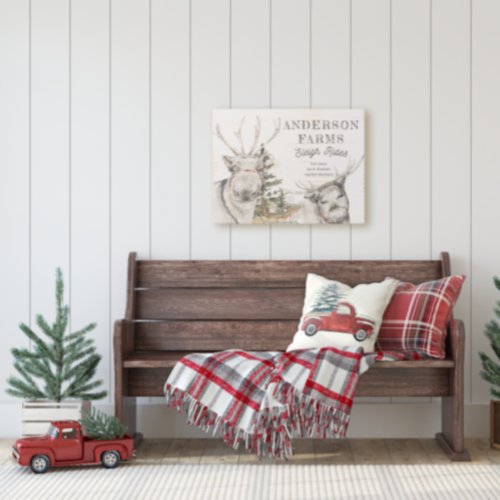 Rustic Farmhouse Sleigh Ride Christmas Family Name Wooden Box Sign