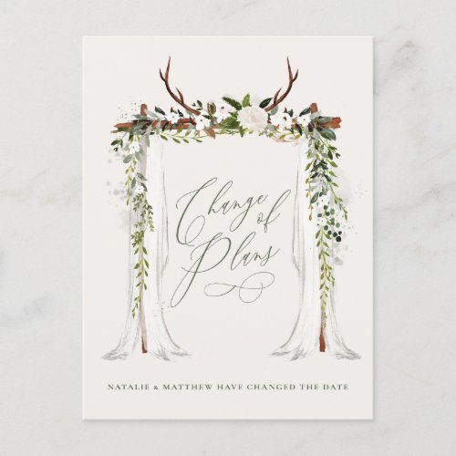 Rustic farmhouse stag and eucalyptus stylish chic announcement postcard