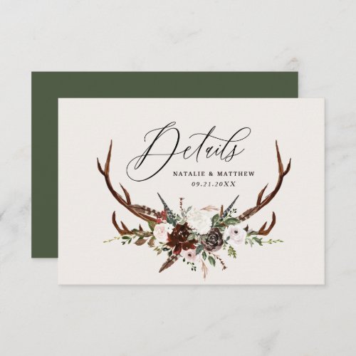 Rustic farmhouse stag botanical wedding details save the date