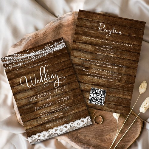Rustic Farmhouse String Lights QR Code Wedding