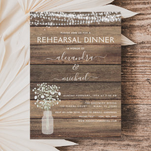 Rustic Farmhouse String Lights Rehearsal Dinner Invitation