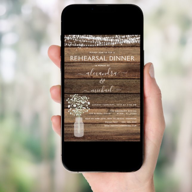 Rustic Farmhouse String Lights Rehearsal Dinner Invitation (Front Digital)
