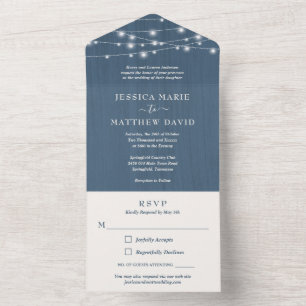 Rustic Farmhouse String Lights Wedding All In One All In One Invitation