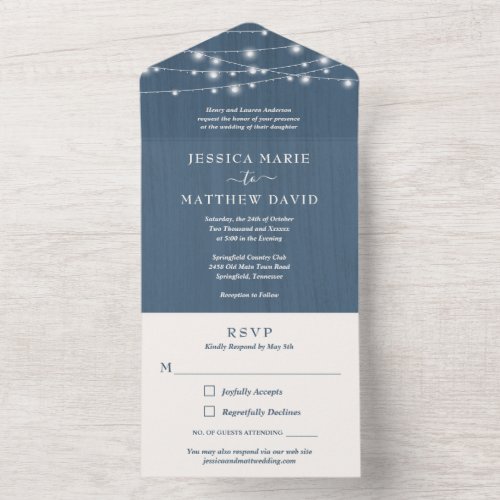 Rustic Farmhouse String Lights Wedding All In One  All In One Invitation