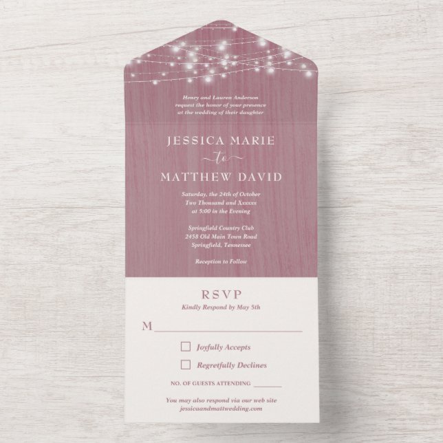Rustic Farmhouse String Lights Wedding All In One  Invitation (Inside)