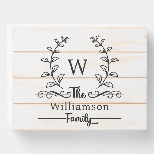 Rustic Farmhouse Style Laurels with Monogram Name  Wooden Box Sign