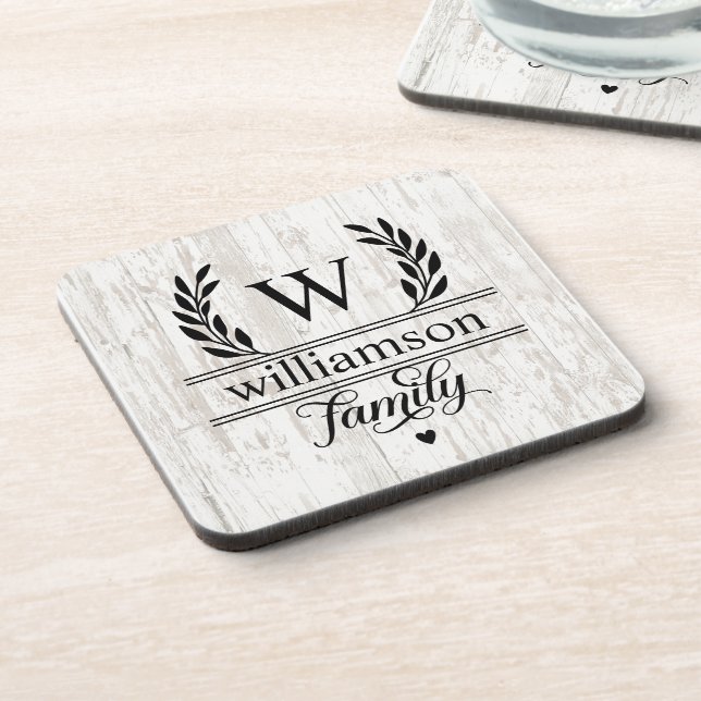 Rustic Farmhouse Style Monogrammed Family Name  Beverage Coaster (Left Side)