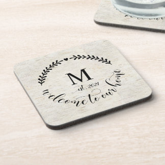 Rustic Farmhouse Style Monogrammed Wood Coaster 