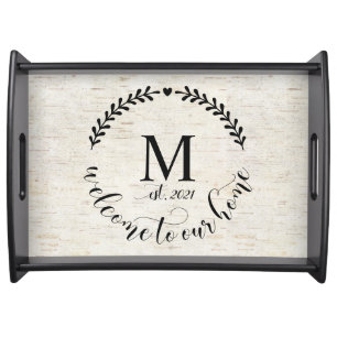 Rustic Farmhouse Style Monogrammed Wood   Serving Tray