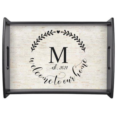 Rustic Farmhouse Style Monogrammed Wood   Serving Tray