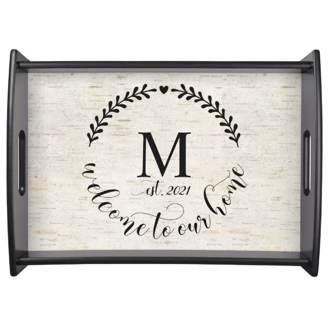 Rustic Farmhouse Style Monogrammed Wood   Serving Tray (Front)