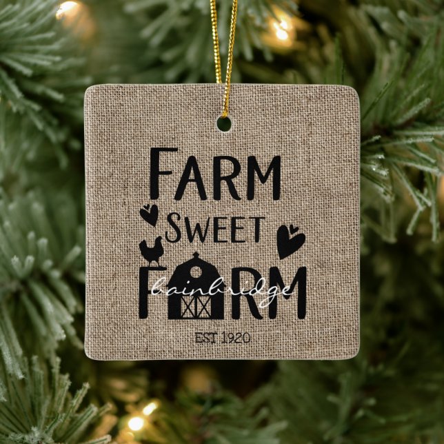 Rustic Farmhouse Style Personalized Christmas Ceramic Ornament (Tree)