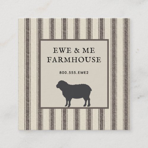 Rustic Farmhouse Style Sheep Grey Ticking  Square Business Card