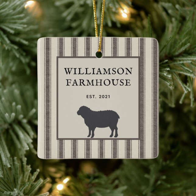 Rustic Farmhouse Style Sheep Photo Christmas  Ceramic Ornament (Tree)