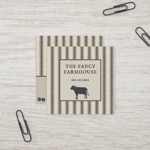 Rustic Farmhouse Style Ticking  Square Business  Square Business Card
