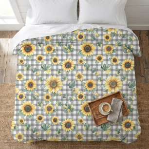 Rustic Farmhouse Sunflower and Gingham Duvet Cover