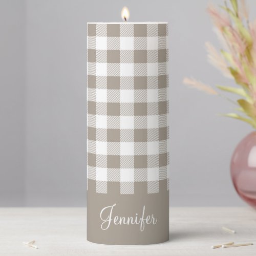 Rustic Farmhouse Taupe Beige Custom Name Pillar Candle