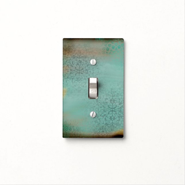 Rustic Farmhouse Teal Faux Lace Light Switch Cover (In Situ)