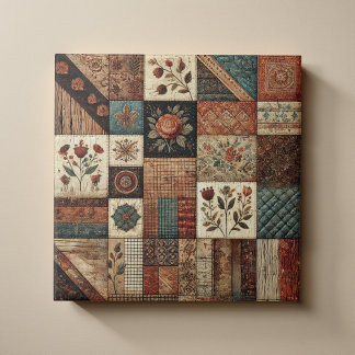 Rustic Farmhouse Terracotta Quilt Patchwork Floral Ceramic Tile