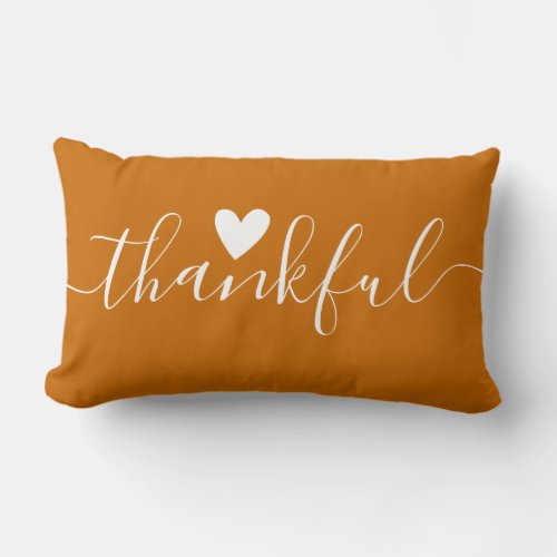 Rustic Farmhouse Thankful Orange Thanksgiving Lumbar Pillow