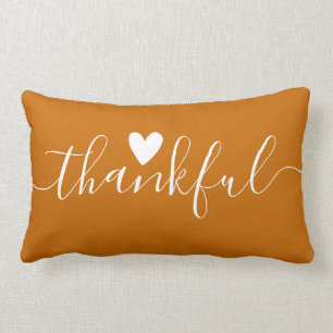 Rustic Farmhouse Thankful Orange Thanksgiving Lumbar Pillow