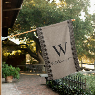Rustic Farmhouse Ticking Monogram Family Name  Hou House Flag