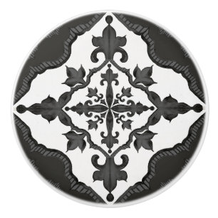 Rustic Farmhouse Tile Pattern Black White Decor Ceramic Knob