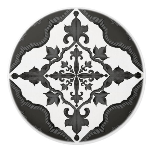 Rustic Farmhouse Tile Pattern Black White Decor Ceramic Knob