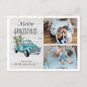 Rustic Farmhouse Truck Christmas Photo Collage Holiday Postcard