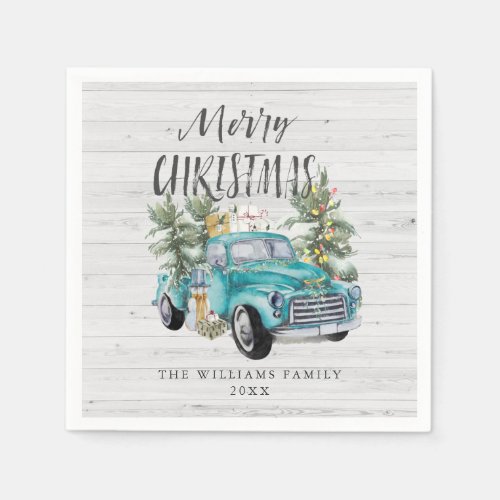 Rustic Farmhouse Truck  Holiday Christmas Party Napkins