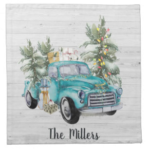 Rustic Farmhouse Truck Monogram Christmas Cloth Napkin