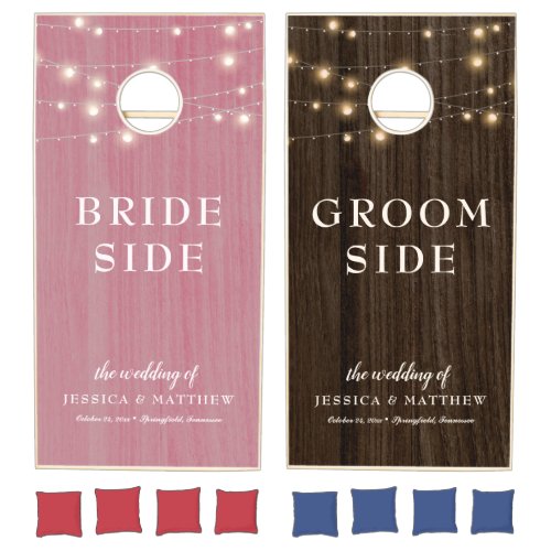 Rustic Farmhouse Twinkling Lights Duo Wedding Cornhole Set