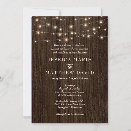 Rustic Farmhouse Twinkling Lights Wedding Invitation