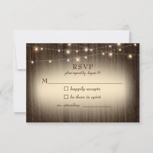 Rustic Farmhouse Twinkling Lights Wedding RSVP (Front)