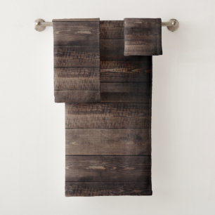 Rustic Farmhouse Vintage Dark Barn Wood Planks Bath Towel Set
