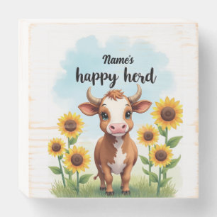 Rustic Farmhouse Wall Art – [Name]’s Happy Herd Wooden Box Sign