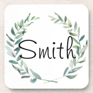 Rustic Farmhouse Watercolor Magnolia Wreath Design Beverage Coaster