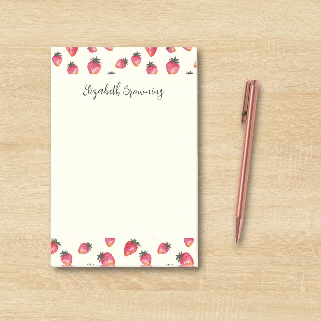 Rustic Farmhouse Watercolor Strawberries Spring Post-it Notes (These strawberries were hand painted on paper, the old-school way. Your name goes in chic script.)
