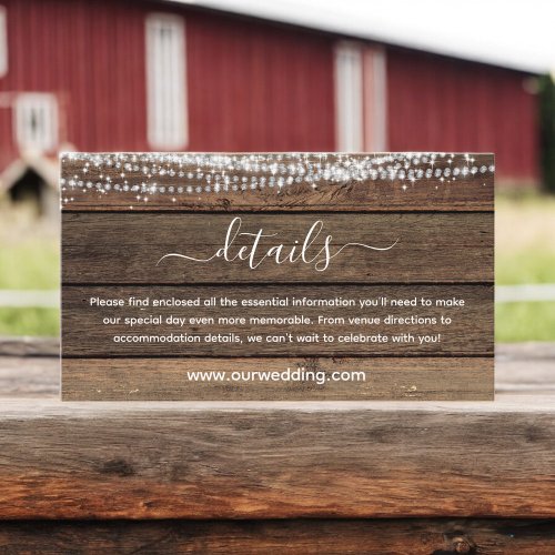 Rustic Farmhouse Wedding Details Enclosure Card