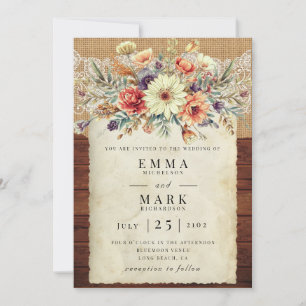 Rustic Farmhouse Wedding Invitation with QR Back