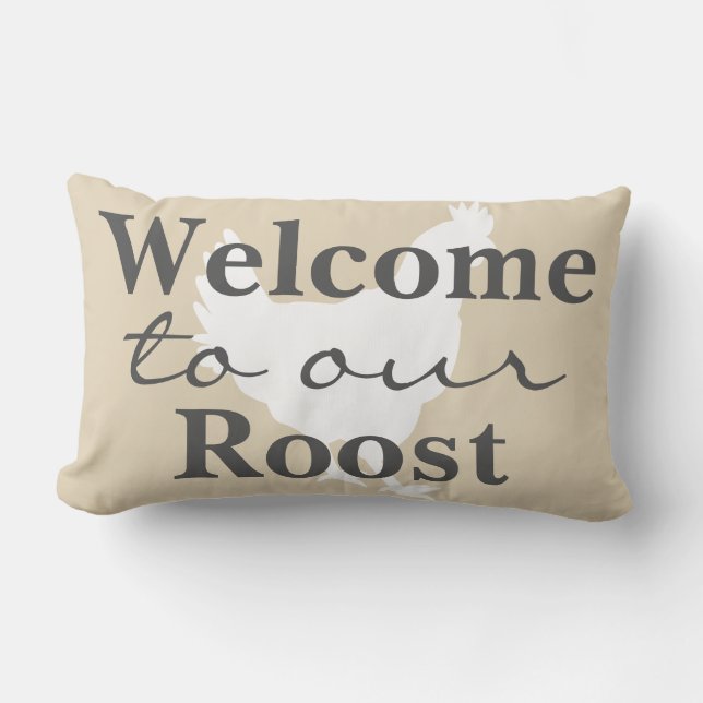 Rustic Farmhouse Welcome to Our Roost Hen & Name Lumbar Pillow (Front)