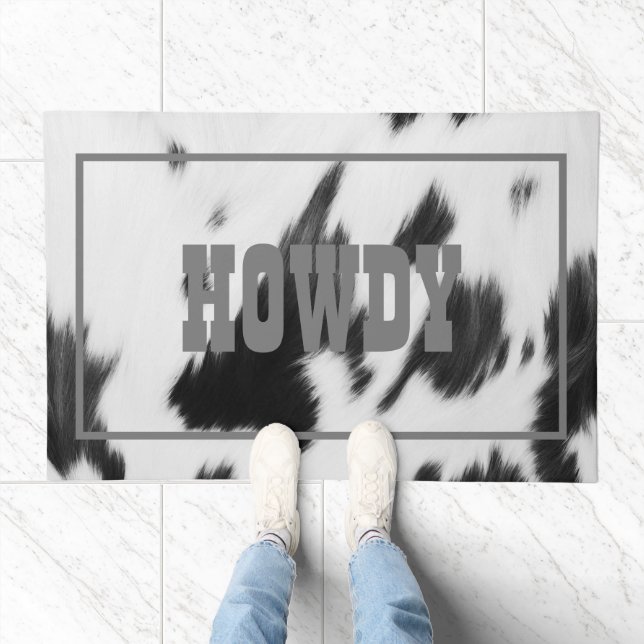Rustic Farmhouse  Western Country Cowboy Cow Print Doormat (Indoor)