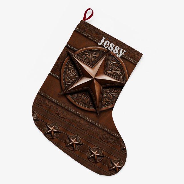 Rustic Farmhouse Western Country Personalized  Large Christmas Stocking (Front (Hanging))