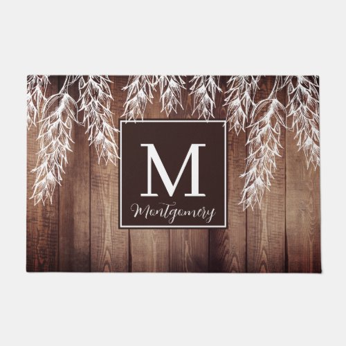 Rustic Farmhouse Wheat Stalks Barn Wood Monogram Doormat