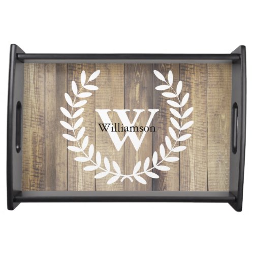 Rustic Farmhouse White Country Laurels Family Name Serving Tray