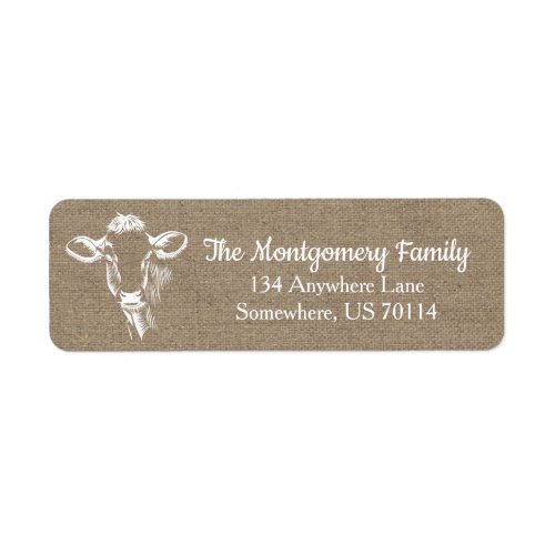 Rustic Farmhouse White Cow Faux Burlap Label