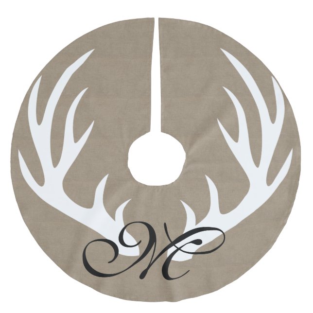 Rustic Farmhouse White Deer Antlers Faux Burlap Brushed Polyester Tree Skirt (Front)