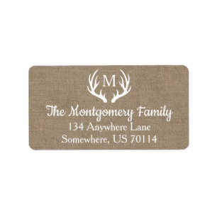 Rustic Farmhouse White Deer Antlers & Faux Burlap Label