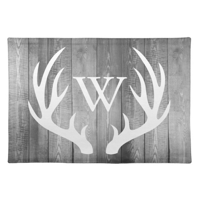 Rustic Farmhouse White Deer Antlers & Faux Wood Cloth Placemat (Front)