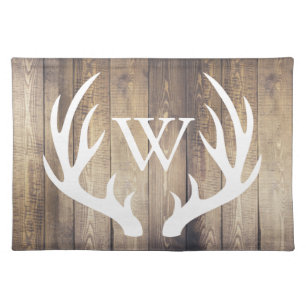 Rustic Farmhouse White Deer Antlers & Faux Wood Cloth Placemat
